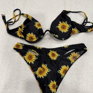 SHEIN Floral Bikini Set in Black and Yellow